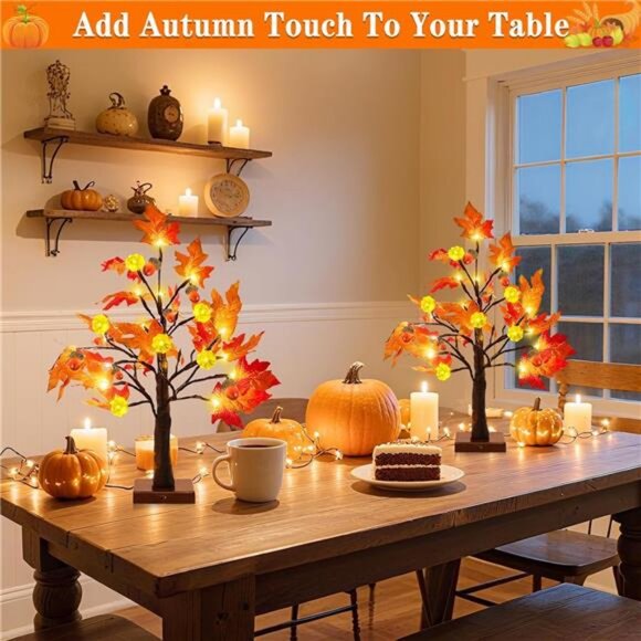 Fall Decor 2 Pack 18 Inch Prelit Fall Maple Tree Thanksgiving Fall - Picture 5 of 7